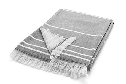 Arus Bath, Beach, Pool and Gym Peshtemal Fouta Towel with Terry Cotton Loops on one Side, Gray, 28x55