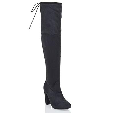 ESSEX GLAM New Womens Thigh High Boots Ladies Over The Knee Stretch Evening Block Mid Heel