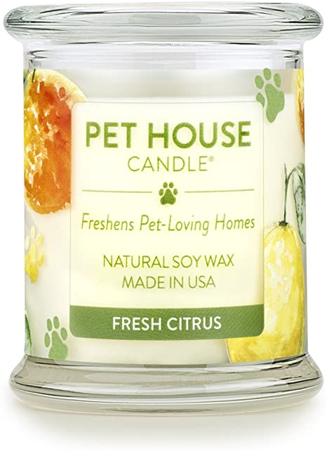 One Fur All - 100% Natural Soy Wax Candle, 20 Fragrances - Pet Odor Eliminator, Appx 60 Hrs Burn Time, Non-Toxic, Reusable Glass Jar Scented Candles – Pet House Candle, Fresh Citrus