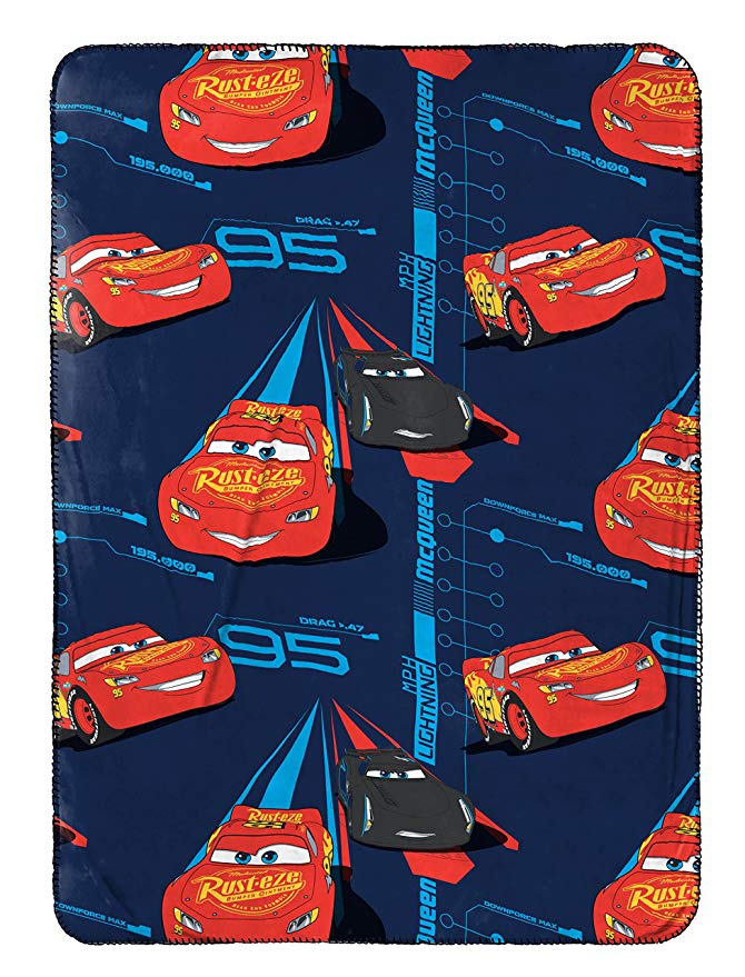 Disney/Pixar Cars 3 Movie Speed Trip Dark Blue 40" x 50" Travel Throw Blanket with Lightning McQueen and Jackson Storm (Official Disney/Pixar Product)