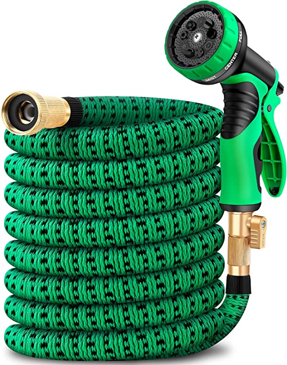 25ft Expandable Garden Hose with 9 Function Nozzle, Lightweight Water Hose with Brass Fittings, Gardening Flexible Yard Hose Pipe for Watering and Washing
