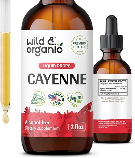 Cayenne Pepper Supplements - Organic Cayenne Pepper Tincture - Cayenne Pepper Liquid Drops - Vegan, Alcohol Free - 2 fl oz