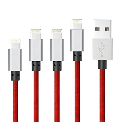 Charger Cable for iPhone,Nutmix 4Pack 3FT 6FT 6FT 10FT Nylon Braided Cord Lightning Cable to USB Charging Charger for iPhone 7, Plus, 6, 6S, SE, 5S, 5, 5C, iPad, iPod [Red]