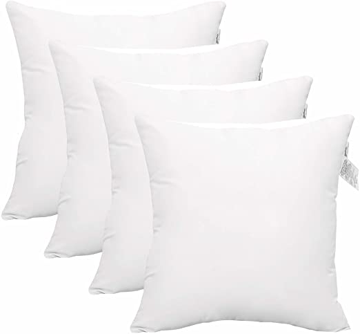 ACCENTHOME 4 Packs Throw Pillow Inserts Hypoallergenic Square Form Sham Stuffer 20" x 20"