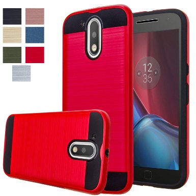 MOTO G4 Case,Moto G4 Plus Case, Aomax@ Hard Silicone Rubber Hybrid Armor Shockproof Protective Holster Cover Case For Motorold MOTO G4/G4 Plus (VLS ARMOR Red)