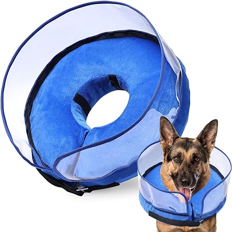 Dog Cone, Inflatable Dog Cone After Surgery for Small Medium Large Dogs, Soft Cones with Enhanced Anti-Licking Guard Shield for Pets, Protective Dog Donut Collar