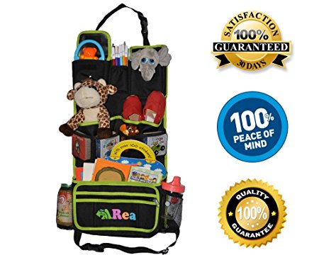 The Most Practical Backseat Organizer - Kick Mat - For Kids - New Detachable pocket - Large Storage Compartments For Car - 13 Multipurpose Pockets For All to use - Best Back Of Seat Organizer