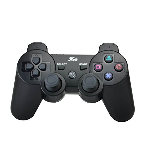 Wireless Bluetooth Controller 6-AXIS Game Pad Double Shock Joystick with Free Charging Cable for PS3 Controller PlayStation 3 Controller by Kabi (Black)