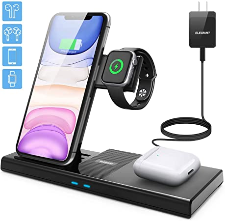 4 in 1 Wireless Charger,ELEGIANT Fast Wireless Charging Dock Station for Apple iWatch Series 5/4/3/2/1, AirPods Pro/2 Compatible with iPhone 11/11 Pro Max/XR/XS Max/Xs/Samsung