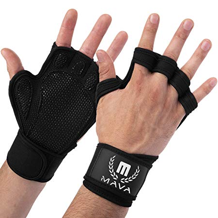 Mava Sports Ventilated Workout Gloves with Integrated Wrist Wraps and Full Palm Silicone Padding. Extra Grip & No Calluses. Perfect for Weight Lifting, Powerlifting, Pull Ups, Cross Training, WODs