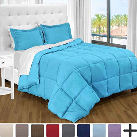 Ultra-Soft Premium 1800 Series Goose Down Alternative Comforter Set - Hypoallergenic - All Season - Plush Fiberfill, Twin Extra Long (Twin XL, Aqua)