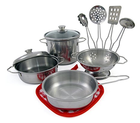 Liberty Imports Metal Pots and Pans Kitchen Cookware Playset for Kids with Cooking Utensils Set