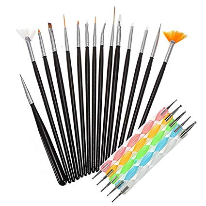 BeautyKate 20pcs 3D Nail Art Brushes Painting Carving Striping Liner Gel Brush and Dotting Pen for Manicurist or DIY (Kolinsky/Acrylic)