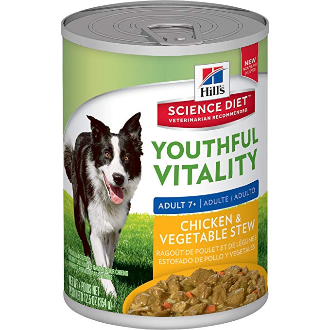 Hill'S Science Diet Senior Wet Dog Food, Adult 7  Youthful Vitality Chicken & Vegetables Stew Canned Dog Food, 12.5 Oz, 12 Pack