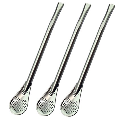 Amgate Set of 3 Pcs SmoothFlow Stainless Steel Yerba Mate Tea Bombilla Straws ~ Filtered Spoons Drinking Straw, 15.5cm(6.1")