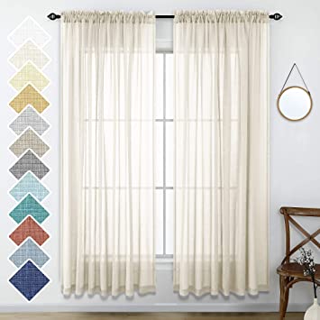 Beige Curtains 84 Inches Long for Living Room Set of 2 Rod Pocket Linen Look Farmhouse Beach Decor Window Drape Light Filtering Beige Semi Sheer Curtains for Bedroom Dining Wide 52x84 Length Cream