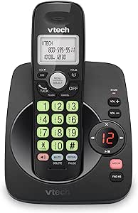 VTech VG104-11 DECT 6.0 Cordless Phone for Home with Answering Machine, Blue-White Backlit Display, Backlit Buttons, Full Duplex Speakerphone, Caller ID/Call Waiting, Reliable 1000 ft Range (Black)