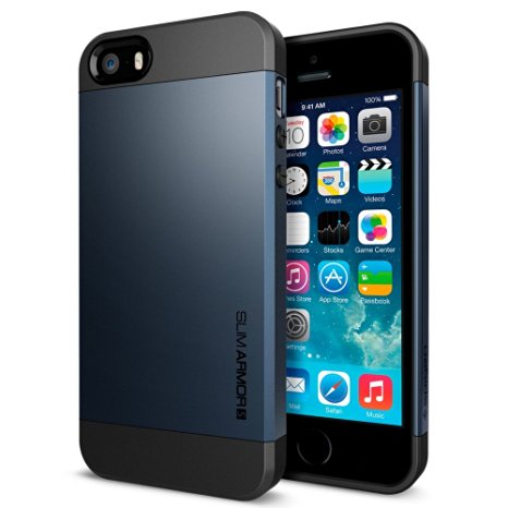 iPhone 5S Case, Spigen Slim Armor S Case for iPhone 5/5S - Retail Packaging - Metal Slate (SGP10365)