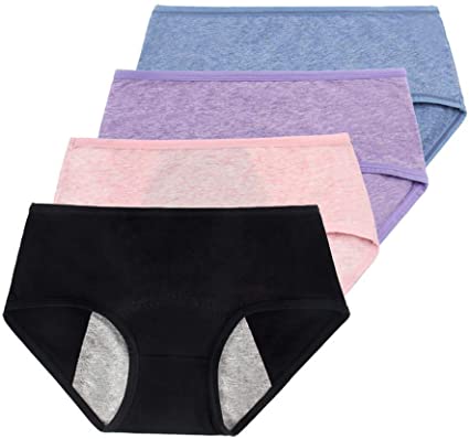 Phennie's Big Girls Menstrual Period Panties Pack of 4Young Female Absorbent Free Leak Briefs Teens No Leak Underwear