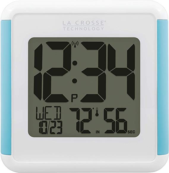 La Crosse Technology 515-1912-INT Splash-Proof Shower Cube Atomic Clock with Temperature & Humidity, White