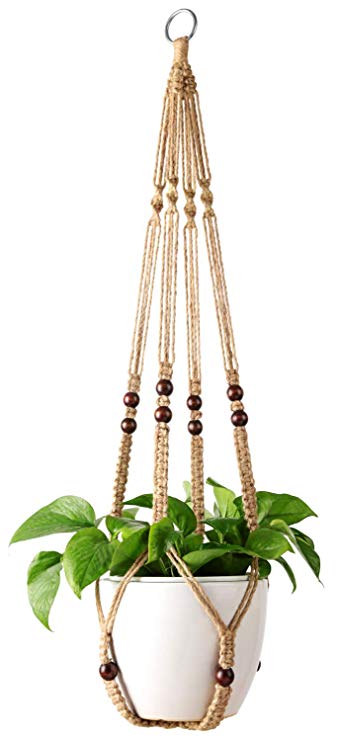 Mkono Plant Hanger Indoor Hanging Planter Basket Flower Pot Holder Jute Rope with Beads 35 Inch