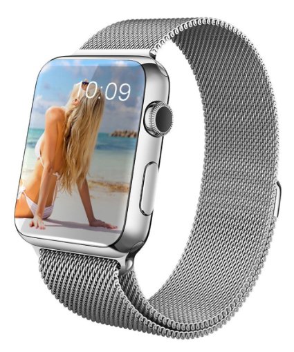 GEOTEL® Apple Watch Band 42mm, Milanese Loop Stainless Steel Bracelet Strap Band for Apple Watch 42mm All Models with Unique Magnet Lock(No Buckle Needed) (Silver)