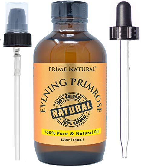 Evening Primrose Oil - 4oz - Refined 100% Pure, Natural, Vegan, Non-GMO - Omega 6 9 Best for Face, Skin, Hair, Joints & Nails Wrinkle-Free Skin, Treat Acne, Eczema, Psoriasis, Hair Growth, Itchy Skin