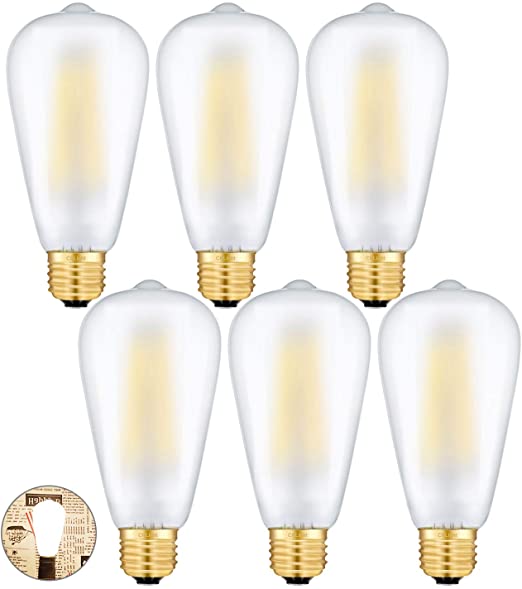 CRLight 8W Dimmable LED Edison Bulb 3000K Soft White, 70W Equivalent 700LM, E26 Medium Base Vintage Style ST64 Frosted Glass Lengthened Filament LED Light Bulbs, Smooth Dimming Version, 6 Pack
