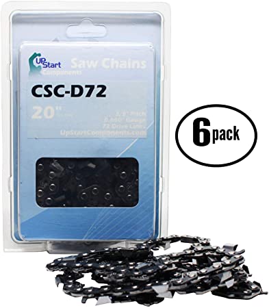 6-Pack Replacement 20" Full Chisel Saw Chain for Stihl, Husqvarna, Poulan Compatible with - Stihl Ms290, Husqvarna 450 Rancher, Husqvarna 435 (3/8" Pitch, 0.050" Gauge, 72 Drive Links, CSC-D72)