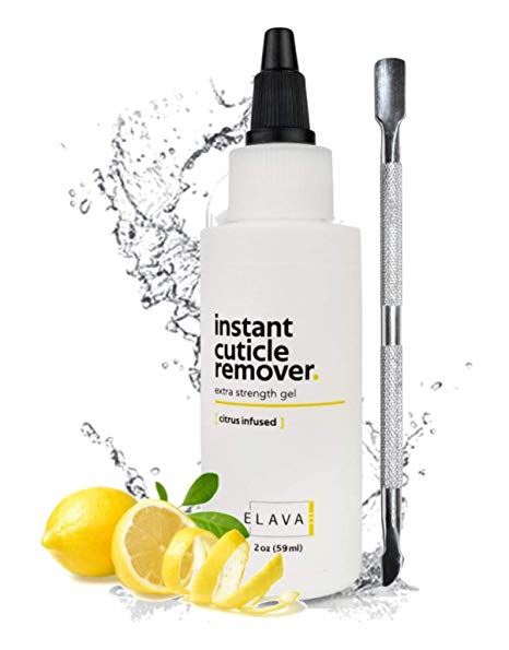 Elavae Instant Cuticle Remover Gel Cream with Stainless Steel Cuticle Pusher Tool. Works as a Cuticle Softener and Remover Without a Cuticle Trimmer or Nipper. Easy at Home Manicures and Pedicures.