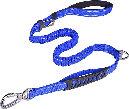 Dog Leash for Large Dog Heavy Duty, 4-6FT Traffic Padded 2 Handles for Extra Control, Strong Shock Absorbing Bungee Dog Leash with Car Safety Buckle, Reflective Dog Leashes for Night Walking