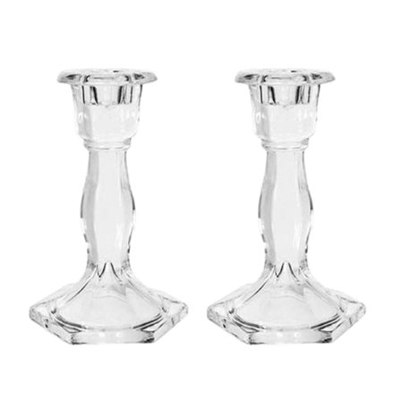 Hosley's Set of 2 Clear Glass Taper Holders - 5.9" High