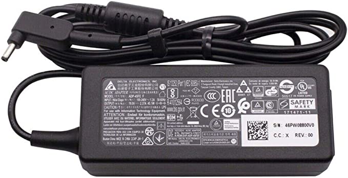 Delta 19V 2.37A 45W Laptop Charger for Acer Notebook Computer PC Power Cord Supply Lead AC Adapter Swift Chromebook Aspire Spin Travelmate Series Pin Connector 3.0 x 1.1mm