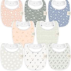 8-Pack Organic Baby Bibs for Girls & Boys - Teething Baby Bib, Baby Boy Bibs, Baby Girl Bibs, Newborn Bibs, Baby Drool Bibs for Infant, Toddler, Bibs for Baby Boy, Bibs for Baby Girl (Fleur)