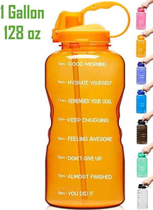 Venture Pal Large 128oz Leakproof BPA Free Fitness Sports Water Bottle with Motivational Time Marker & Straw to Ensure You Drink Enough Water Throughout The Day