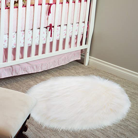 Round Fluffy Rug Faux Fur Round Rug Shaggy Floor Area Carpet for Living Bedroom Sofa Supplies (20 x 20 Inch)