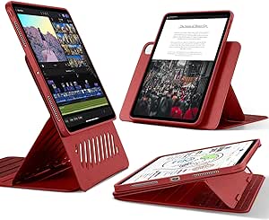 ESR for iPad Pro 13 Inch Case M4(2024), iPad Pro 13 Rotating Case with Removable Magnetic Cover, Adjustable Portrait/Landscape Stand with Raised Screen View, 9 Standing Angles, Shift Series, Red