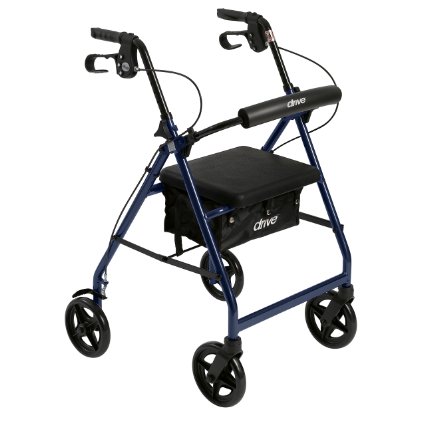 Drive Medical Aluminum Rollator Walker Fold Up and Removable Back Support, Padded Seat,7.5" Wheels, Blue