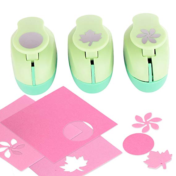 Paper Punch Hole Puncher -- (3 PACK Circle Maple Leaf Retro Flower) -- Personalized Paper Craft Punchers Shapes Set -- For Scrapbook Engraving Kids Artwork -- Greeting Card Making DIY Crafts
