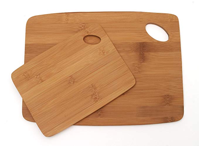 Lipper International 859 Bamboo Wood Thin Kitchen Cutting Boards with Oval Hole in Corner, Set of 2 Boards, 6" x 8" and 9" x 12"