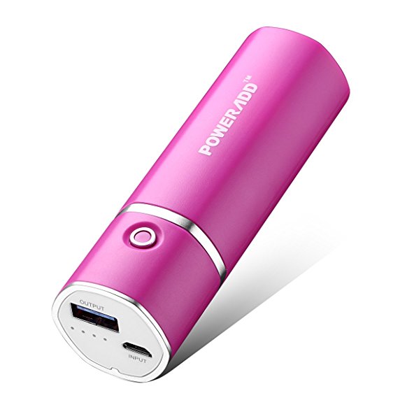 Poweradd Slim2 5000mAh Portable Charger Power Bank with Auto Detect Technology for iPhone, iPod, Samsung, Nexus, HTC and More (Lightning Cable Not Included) - Rose Red