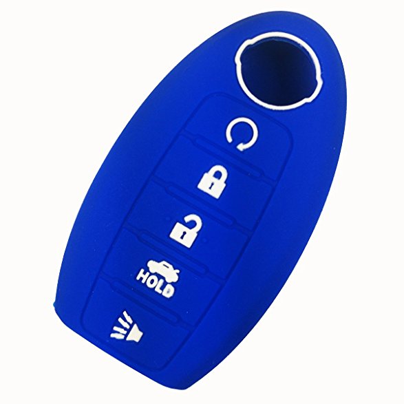 Coolbestda Blue 5 Buttons Rubber Silicone Key Fob Remote Skin Jacket Cover Case Protector Shell for Nissan Altima Sedan Pathfinder
