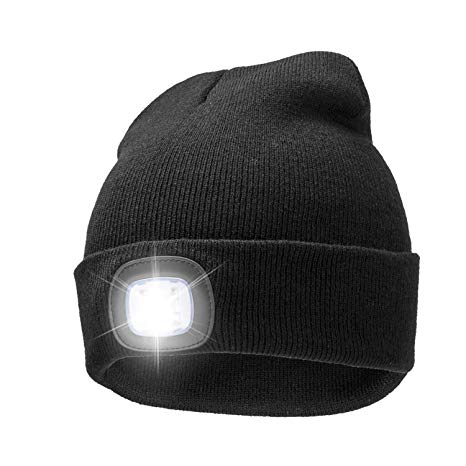 A.S Unisex Rechargeable 4 LED Knitted Beanie Hat for Camping, Fishing, Grilling, Auto Repair, Jogging, Walking, or Handyman Working, Hands Free Led Beanie Cap Extremely Bright