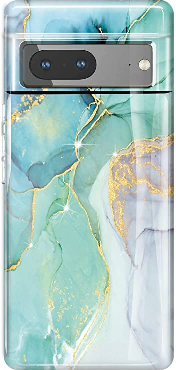 luolnh Pixel 7 Case,Google Pixel 7 Marble Glitter Brilliant Cute Design Soft Silicone Rubber TPU Bumper Cover Phone Case for Google Pixel 7 6.3 Inch(2022) -Abstract Mint