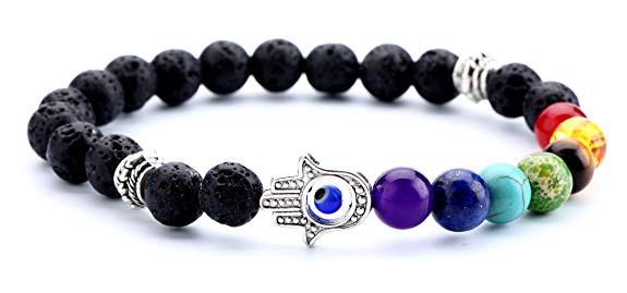 Doitory Men Women 8mm Lava Rock 7 Chakra Aromatherapy Essential Oil Diffuser Bracelet Elastic Natural Stone Yoga Beads Bracelet Bangle-21001