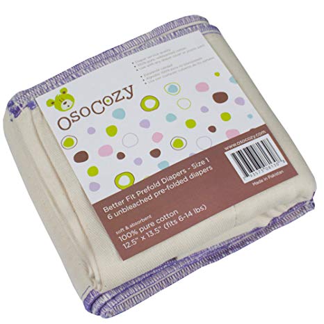 OsoCozy Unbleached Better Fit Prefold Cloth Diapers - Small Infant 4x8x4 - 6 pk (6-16 lbs)