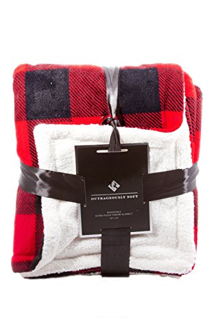 Outrageously Soft 50-by-60-inch Reversible Velvet Berber Throw, Buffalo Plaid