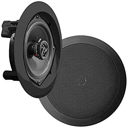 Pyle Ceiling Wall Mount Speakers - 5.25” Pair of 2-Way Midbass Woofer Speaker 1'' Polymer Dome Tweeter Flush Design w/ 80Hz - 20kHz Frequency Response & 150 Watts Peak Easy Installation - PDIC51RDBK