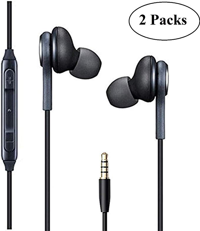 in Ear Stereo Headphones with Microphone Compatible with Galaxy S10 S10 S9/S9  S8/S8  Note8 / Note9 S7 S7 Edge - Earbuds 2 Pack with Extra Ear gels (necano)
