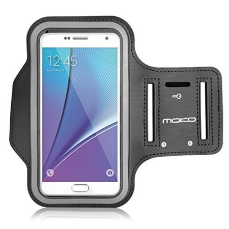 Galaxy S7  S7 Edge Armband MoKo Sports Armband for Samsung Galaxy S7  S7 Edge  Note 5  S6 Edge Key Holder and Card Slot Sweat-proof BLACK Compatible with Cellphones up to 57 Inch